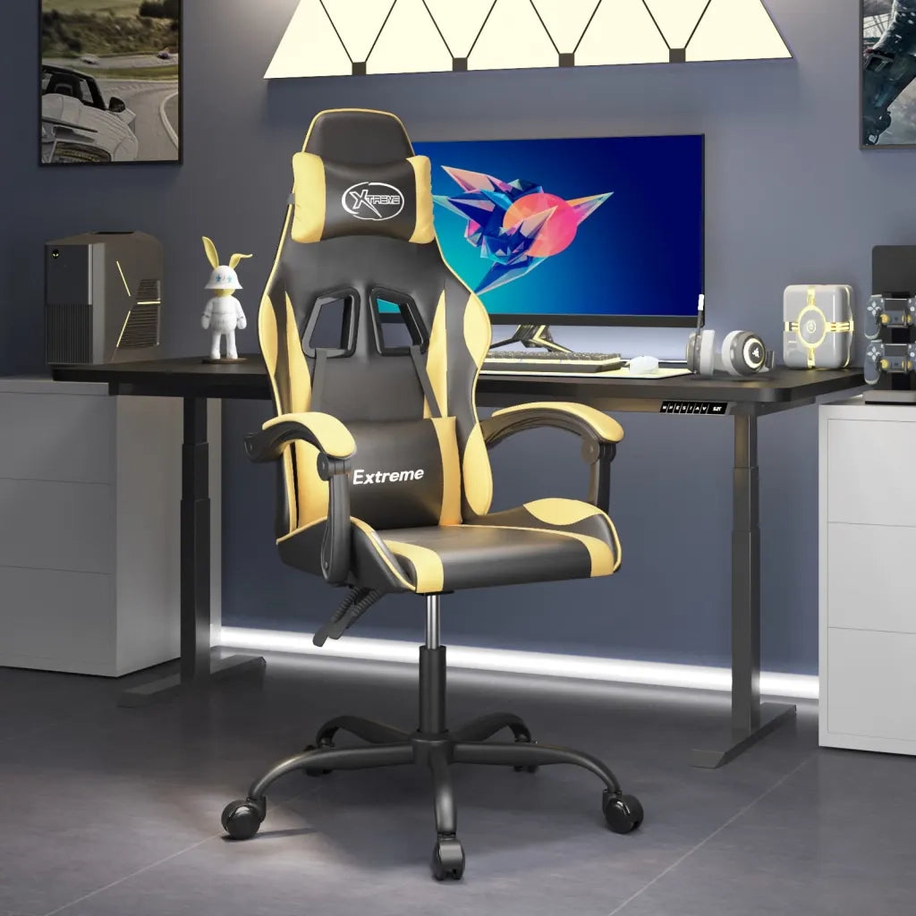 Sedia da Gaming Girevole Nera e Oro in Similpelle cod mxl 63061