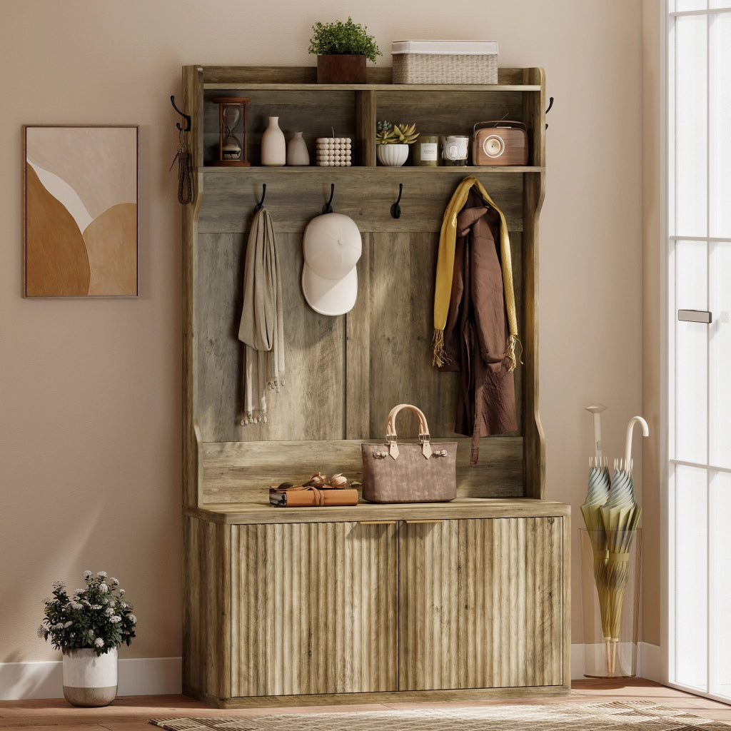 Appendiabiti con ripiano e scarpiera ¨C zephmum ¨C 100x38x172 cm rovere