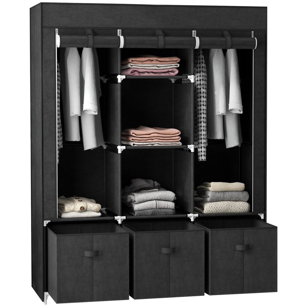 Armadio in tessuto con cassetti ¨C Zephmum ¨C Nero 125x43x162.5 cm