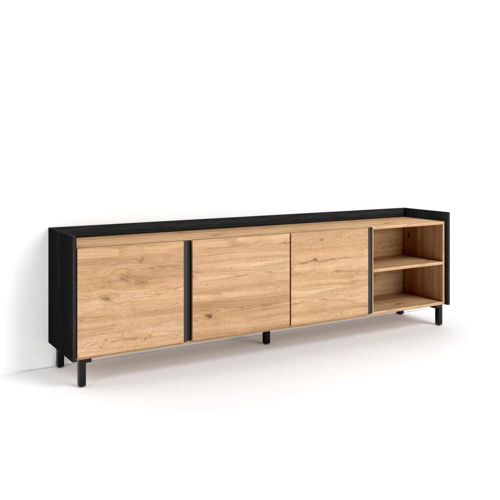 Mobile TV Soggiorno, 207x61x35 cm, Per TV fino a 80", Design industriale, Rovere e nero