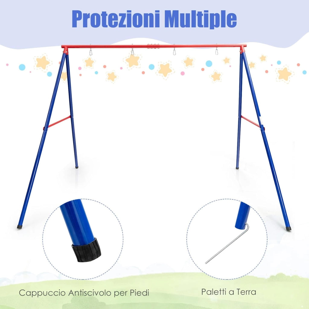 Supporto per Altalena a Telaio Girevole, Telaio per Altalena a Forma di A con Tappo Antiscivolo in Metallo, Supporto per Altalena Bambini a 2 Posti, Portata di 250 kg