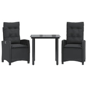 Set da Pranzo da Giardino 3 pz | Set Salotto da Giardino con Cuscini Nero in Polyrattan