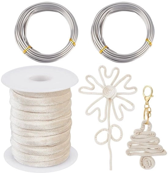 Set di decorazione per strisce di veluto in seta con glitter - 10 yard - filo di alluminio 2 rulli - set di DIY per strizzare - decorazioni per fiori - decorazioni per cappelli - decorazioni per strisce di veluto