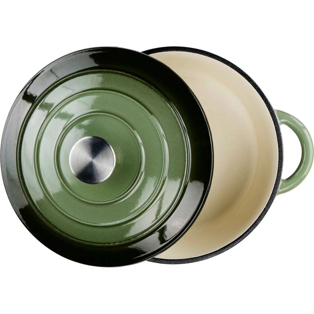 Padella in Ghisa con Coperchio Casseruola 24 cm Verde Adatto a Tutti i Fornelli