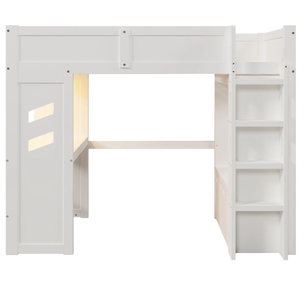 Letto a Soppalco Gaming con Scrivania e LED ¨C MINIMAL ¨C Bianco 90x200 con Cassetto