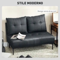 Divano 2 Posti in Finta Pelle Senza Braccioli e Trapuntato a Bottoni, 115x73x83 cm, Nero