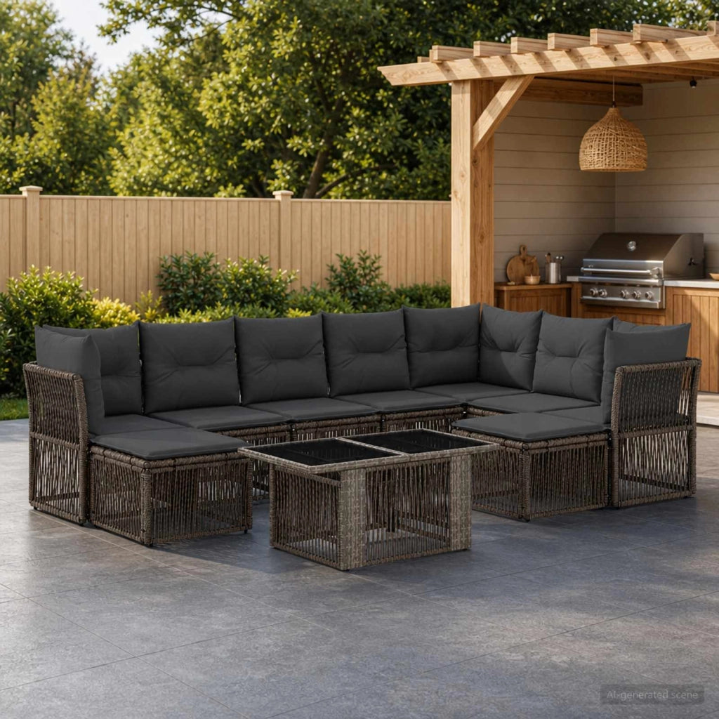 Set Divano da Giardino 10 pz Grigio polyrattan 3436574