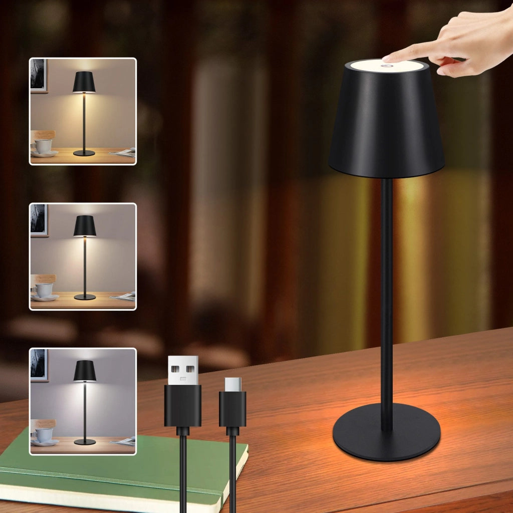 ZMH Lampada da tavolo LED wireless nera batteria 2600mAh touch ricaricabile USB per esterno camera letto
