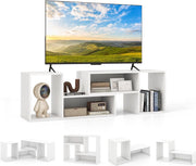 Mobile TV Soggiorno Liberamente Combinabile da 2 Pezzi, Mobiletto Multifunzione per Televisione fino a 60”, Mobile Porta TV in Legno con Vani Aperti e Chiusi, per Camera da Letto (Bianco)