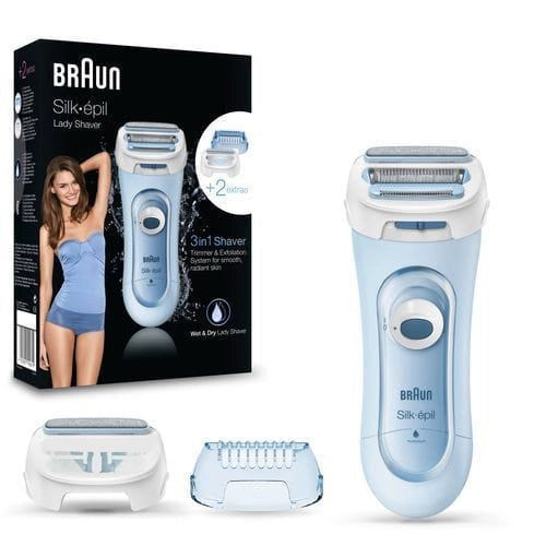 Braun silk-épil ls5-160 blu - depilatore donna elettrico senza fili, rifinitore e sistema esfoliante wet&dry 3 in 1 con 2 accessori - LS5160