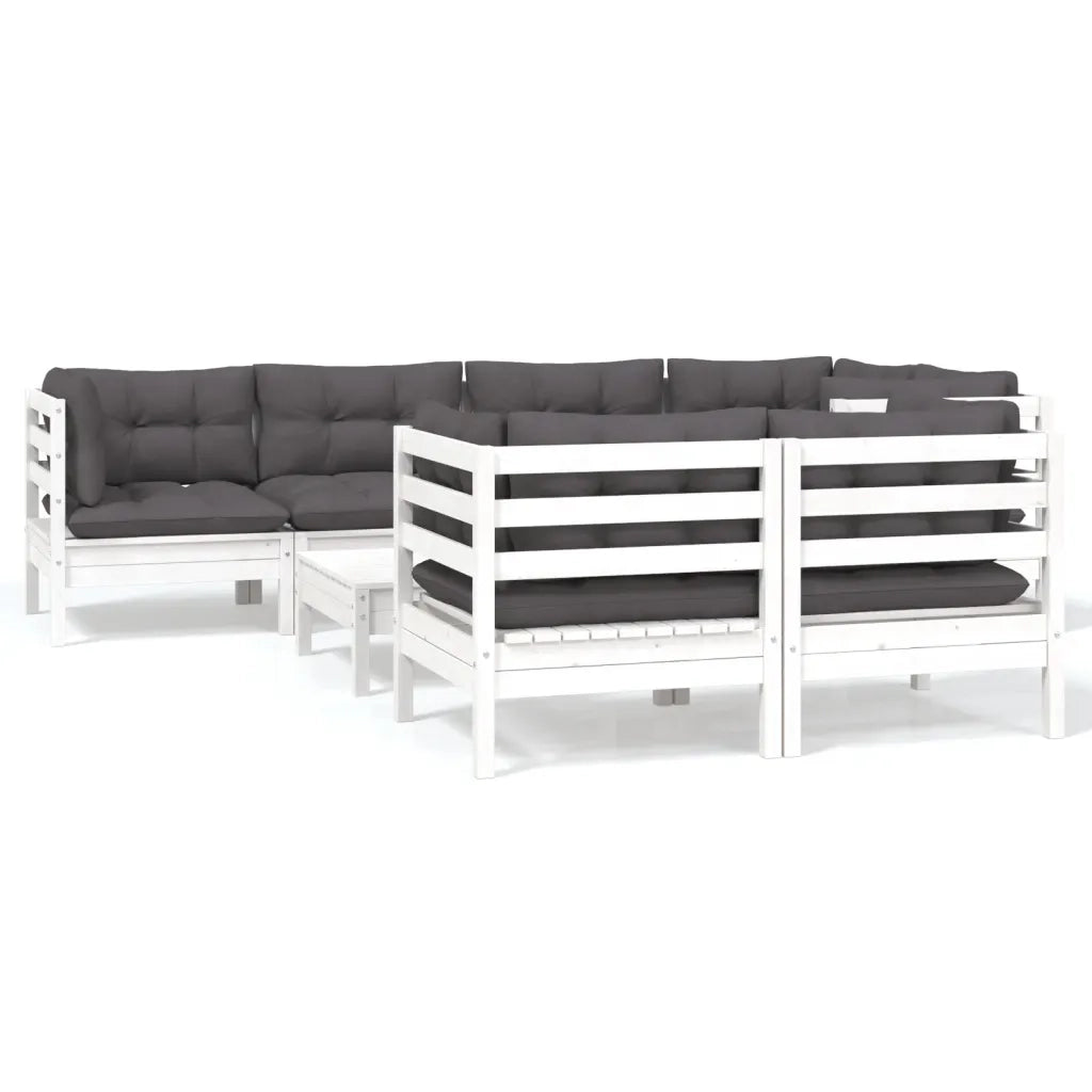 Set Divani da Giardino 8 pz con Cuscini Bianchi Legno di Pino 3096497