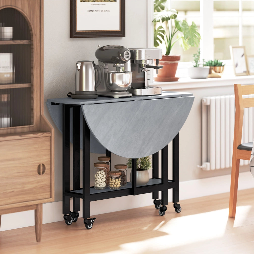 Tavolo Pieghevole con Ruote e Ripiano ¨C Zephmum ¨C Grigio Cemento 120x60x75