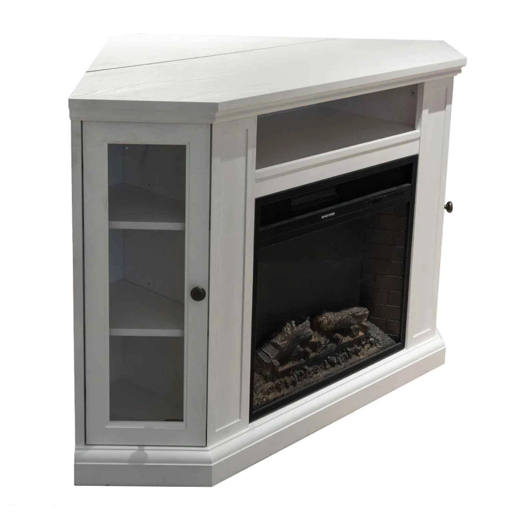 Madison - Camino elettrico angolare da terra 126x78xH83 cm, con effetto fiamma, colore bianco