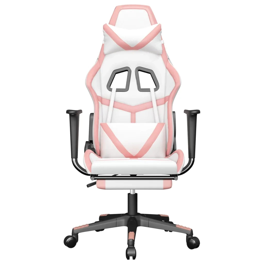 Sedia da Gaming con Poggiapiedi Bianco e Rosa in Similpelle 3143684