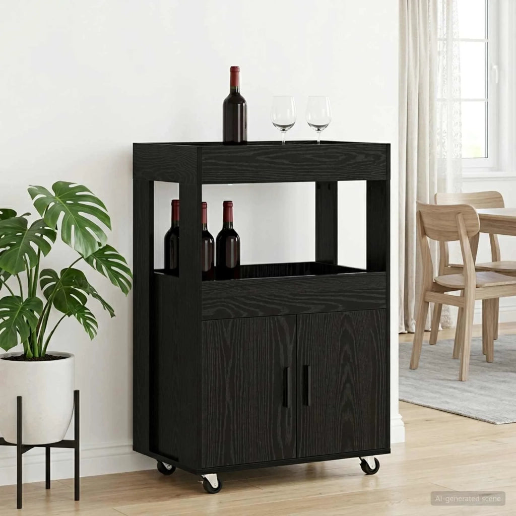 Carrello da Bar Rovere Nero 60 x 39.5 x 89 cm 8015686