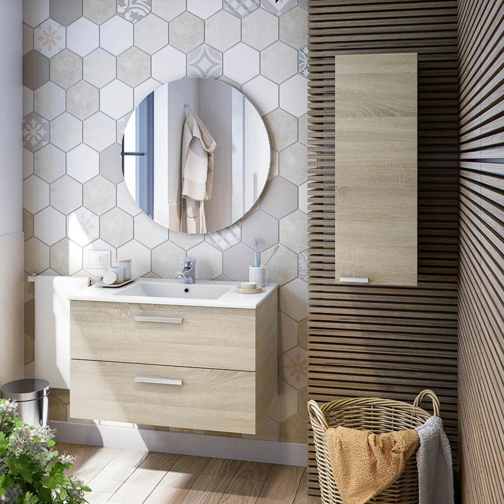 Parga, Mobile Pensile un Ripiano, 30x85h cm Marrone Rovere