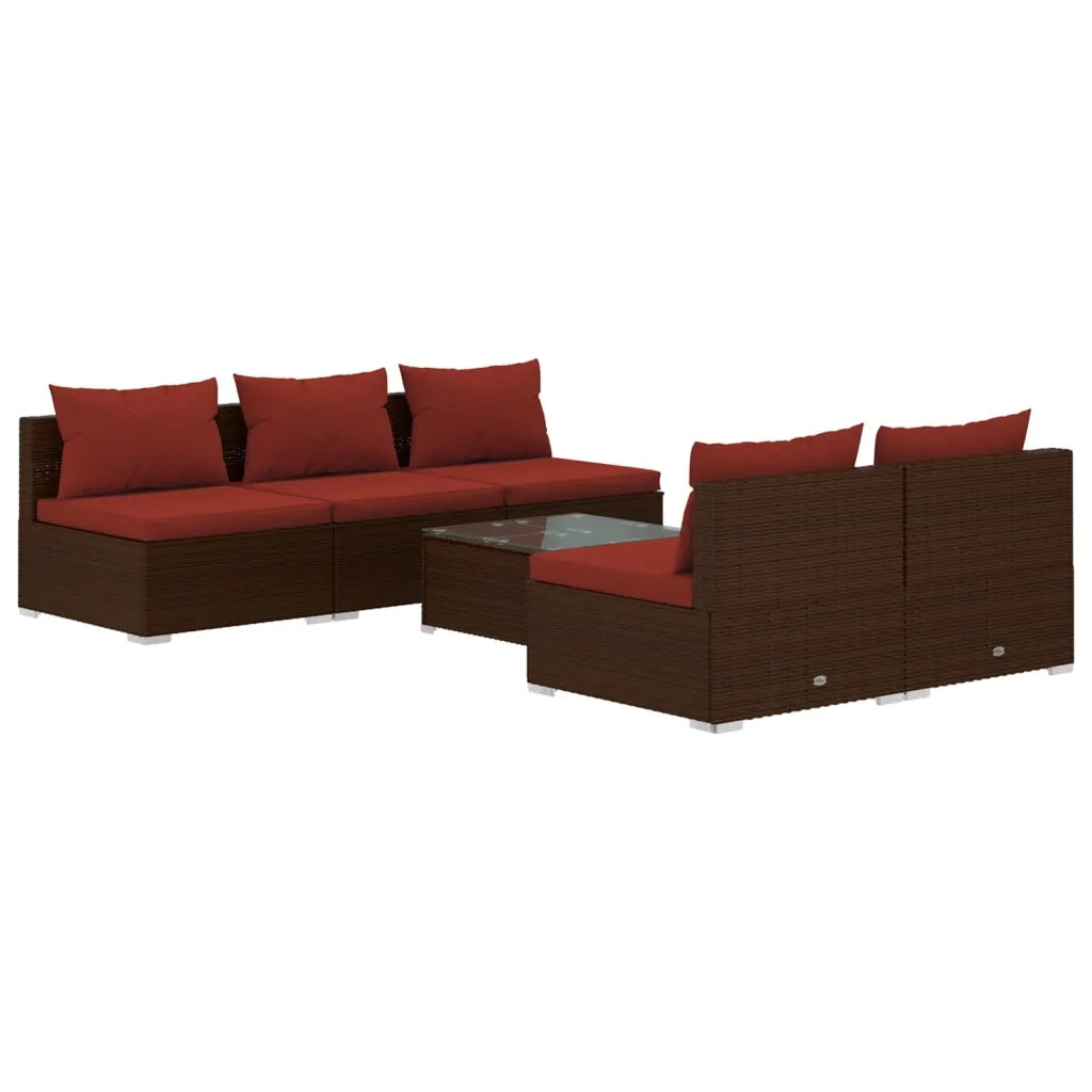 Set Divani da Giardino 6 pz con Cuscini in Polyrattan Marrone 3101451