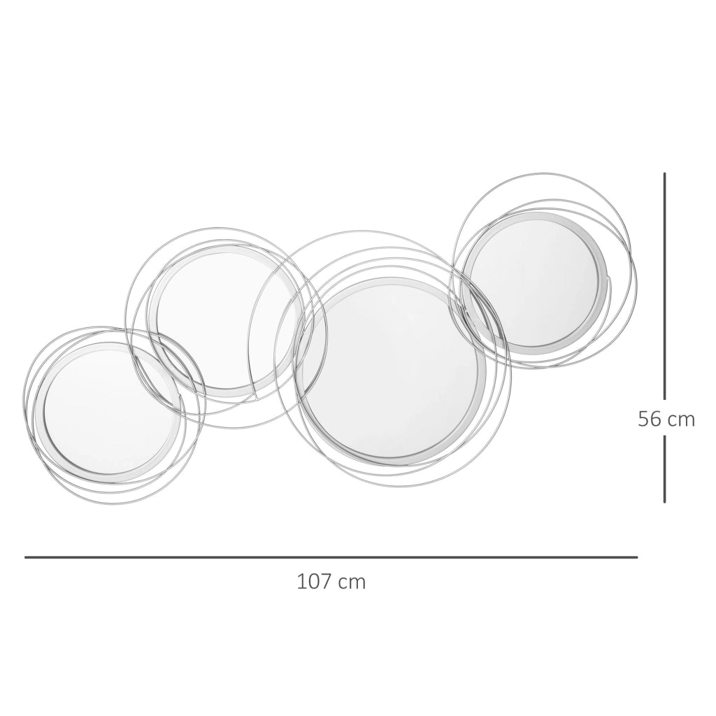 Set di specchi per decorazione parete, 4 specchi tondi ¨C zephmum ¨C grigio, 107x56 cm