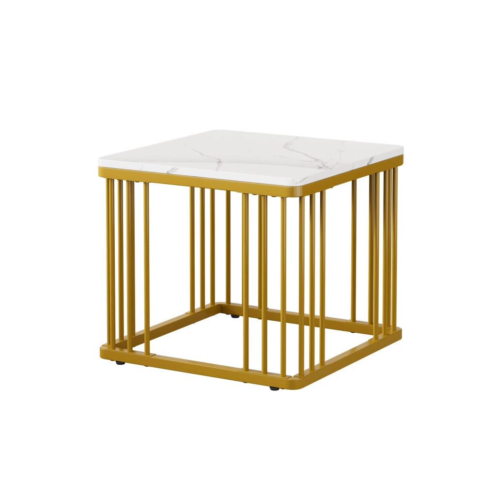 TAVOLINO DA CAFFÈ Quadrato Set 2 pezzi 60x60/45x45 cm Effetto Marmo Bianco Oro