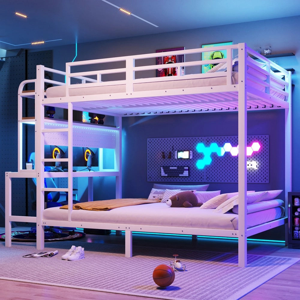 Letto a Soppalco con Scrivania e LED ¨C Xylo ¨C Bianco, 140x200, Metallo