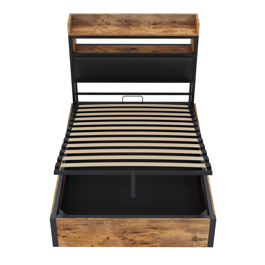 LETTO Contenitore 90x200 cm Nero con meccanismo idraulico e USB