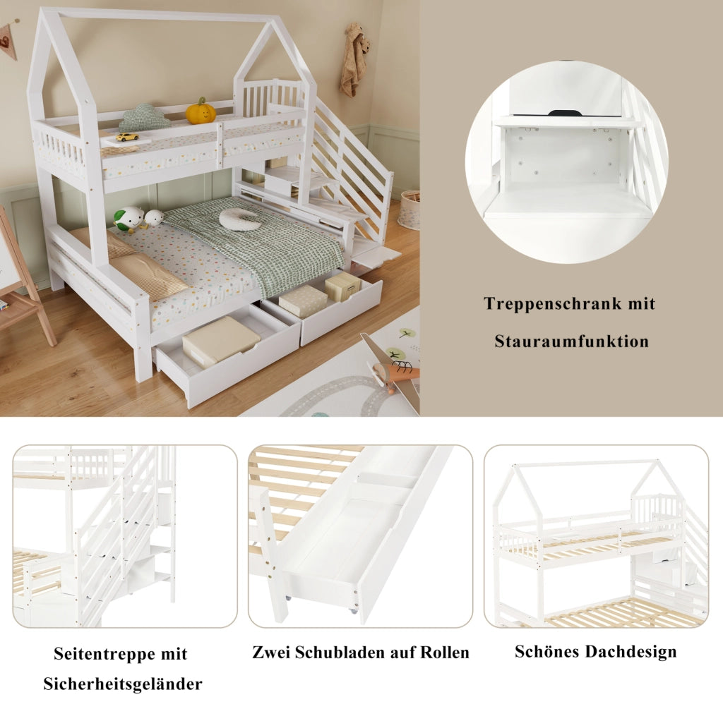 Letto a castello per bambini con scaletta contenitore e cassetti
