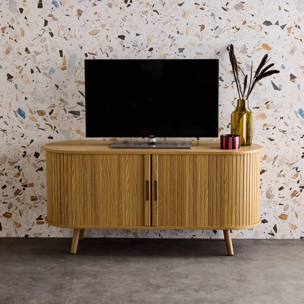 Mobile tv scandinavo con 2 ante scorrevoli, 120cm, marrone naturale