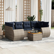 Set Divani da Giardino 7 pz con Cuscini Grigio in Polyrattan 3224906