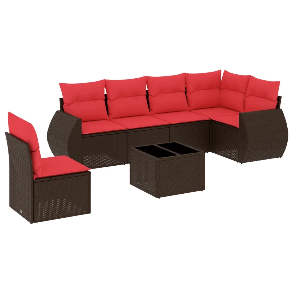 Set Divani da Giardino 7 pz con Cuscini Marrone in Polyrattan 3221443