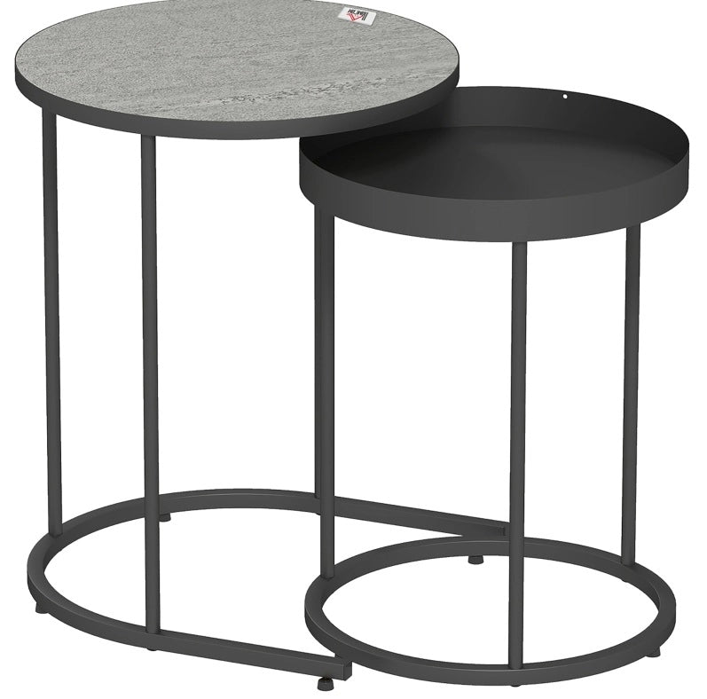 Set 2 tavolini ad incastro ?42 e ?36，5 cm in MDF e metallo grigio industriale