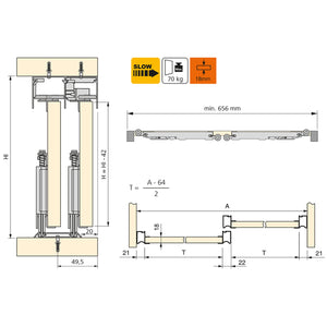 Sistema a Scorrimento Inferiore per Armadio 2 Ante 18 mm con Chiusura Soft Emuca