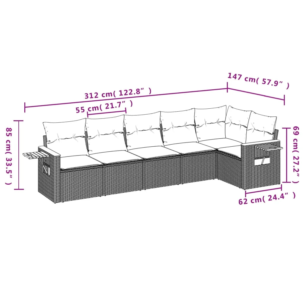Set Divano da Giardino 6 pz con Cuscini Nero in Polyrattancod mxl 112313