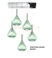 SOSPENSIONE BIANCO 5 LUCI RETTANGOLARE VETRI VERDE 1177BI-S5 R-VE