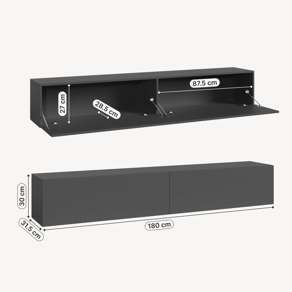 Mobile Pensile Evaton Porta TV da Parete 180 x 32 x 30 cm - Grigio Scuro Opaco [en.casa]