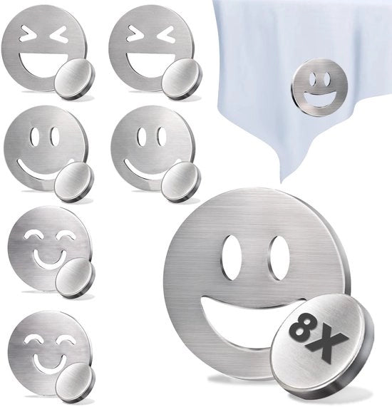 Tavolino pesi in acciaio inossidabile extra resistenti - 8 pezzi - magnetici - design sorriso - peso ca. 45 g per pezzo - sostenitori di tovaglie