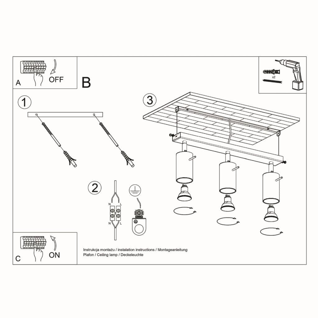 Lampada da soffitto BERG Peach Puff a 3 luci in legno naturale, stile scandinavo