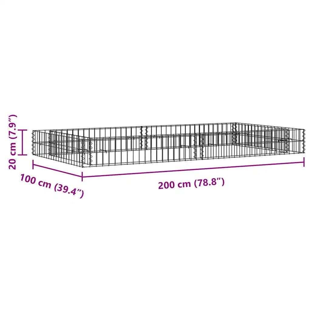 Gabbione Letto Rialzato in Acciaio Zincato 200x100x20 cm 151312