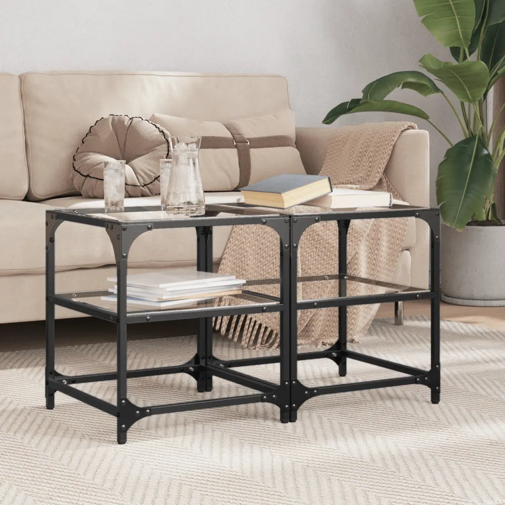 Tavolino Salotto con Piano Vetro Trasparente-Tavolino da soggiorno 40x40x45cm Acciaio
