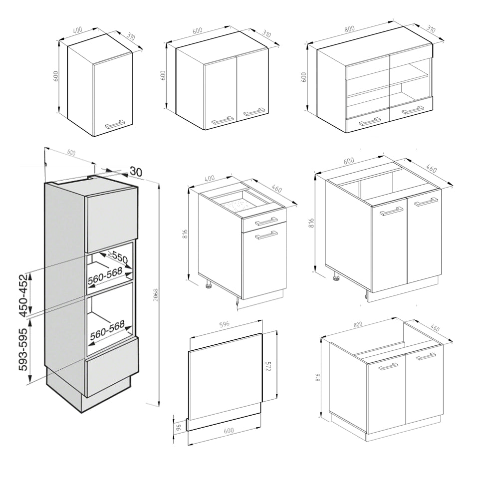 Vicco Cucina componibile Sonoma/Bianco 300 cm con armadio alto, PL Antracite