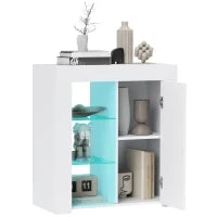 Mobile Contenitore a LED con 3 Ripiani Aperti e Armadietto a 2 Livelli, in Legno e Vetro, 75x40.1x83 cm, Bianco