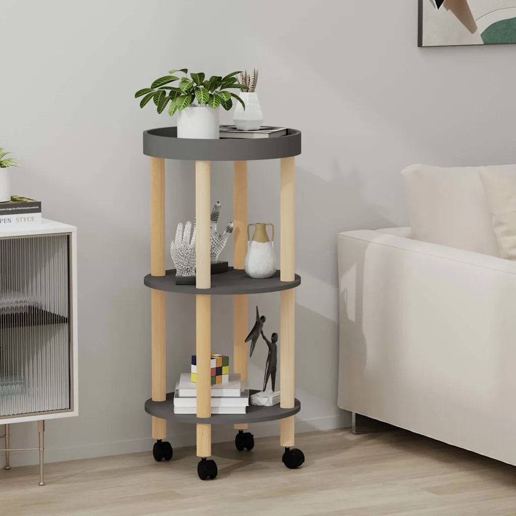 Carrello 3 Ripiani Grigio 38x38x82 cm Legno Multistrato e Pino 345602