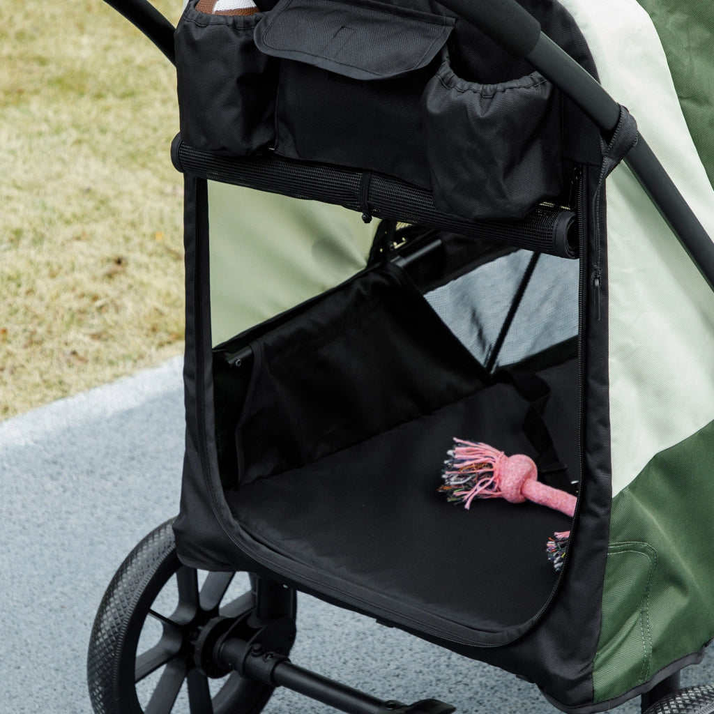 Carrello pieghevole con chiusura a un clic e ruote rimovibili per cani e gatti fino a 30 kg, poliestere, verde scuro