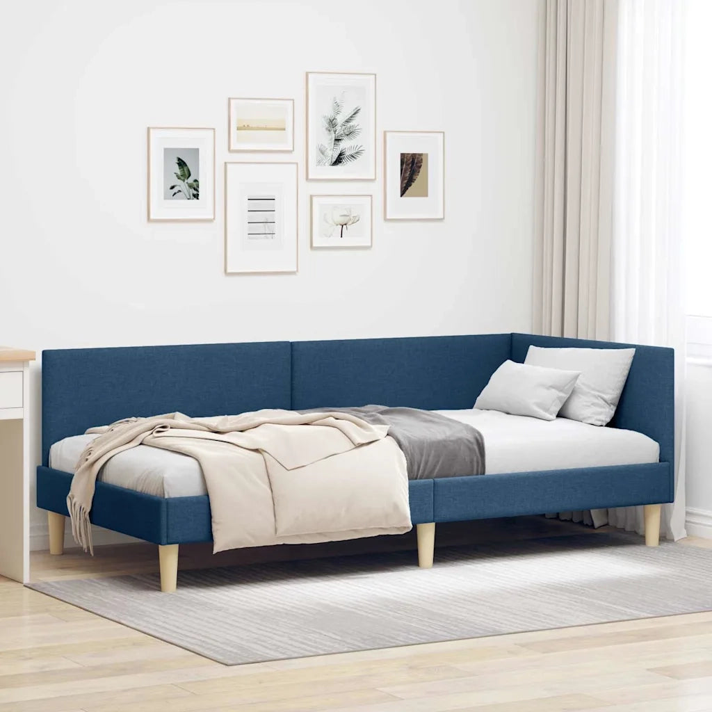 Cornice del letto ad angolo con testiera Blu 90 cm x 190 cm