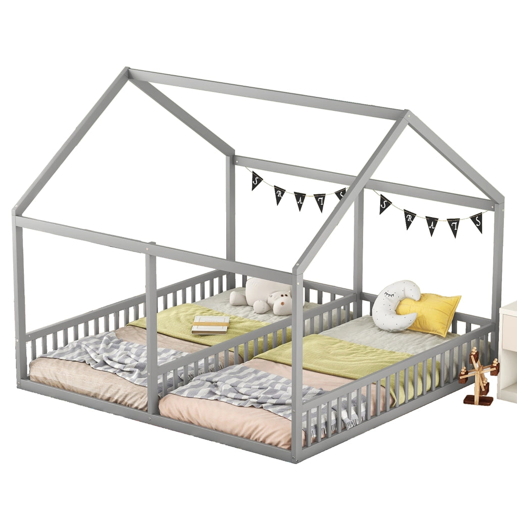 Letto a castello grigio in pino con funzione 2 in 1 90x200 cm