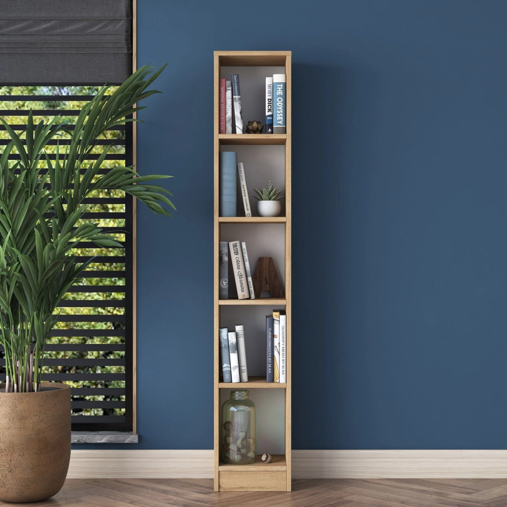 Biblioteca Cesio, Libreria 4 Ripiani, 30x25x170h cm Marrone Rovere