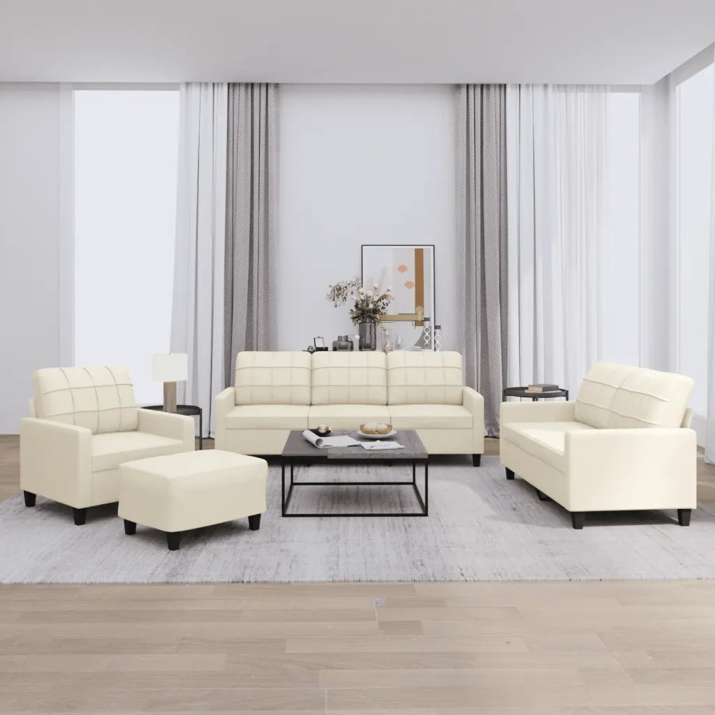 Set di Divani 4 pz con Cuscini crema in Similpelle 3201344