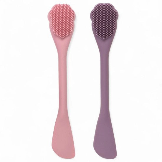 Strumento per la cura della pelle 2 in 1 - Spazzola per la pulizia della pelle e spatola per maschere - Reso idoneo alla riciclaggio - Set di 2 - Silicone - Strumento per la cura della pelle