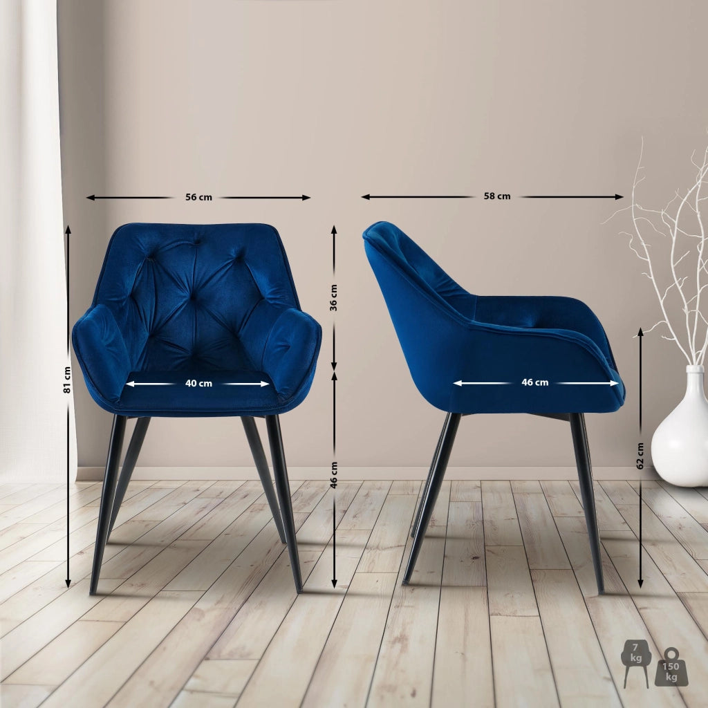 Set di 2 sedie da pranzo Cassis Velvet blu,Velluto