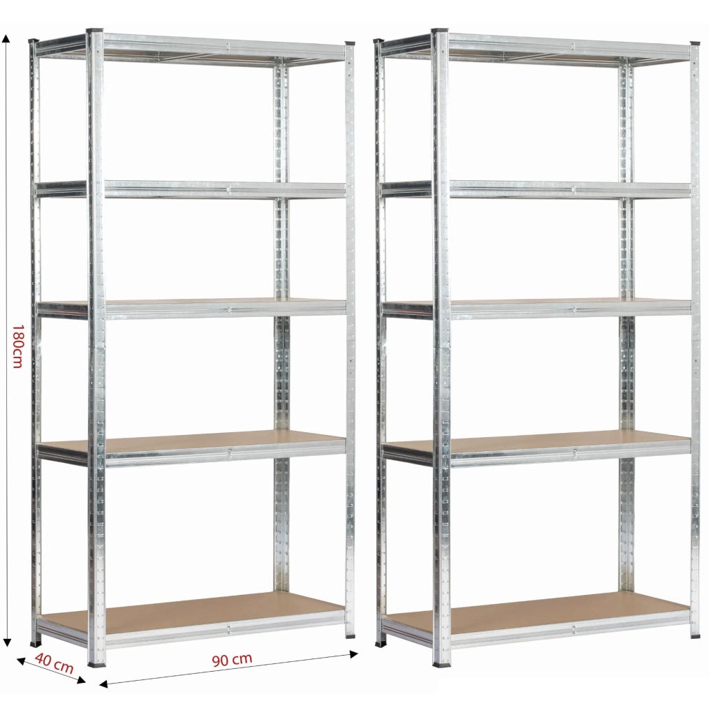 Set 2 x AKORD Scaffale garage in metallo  acciaio zincato 5 ripiani in colore legno per carichi fino a 875kg 90x40x180 cm