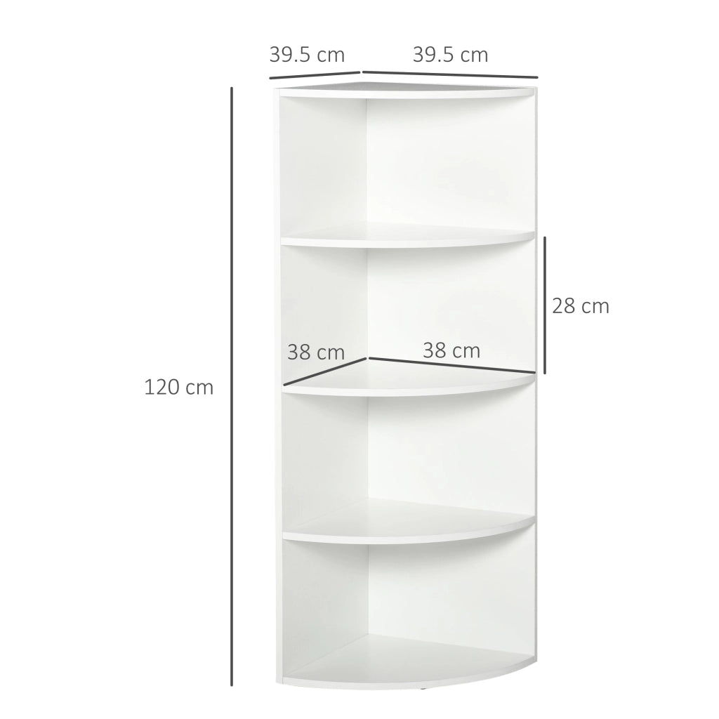 Libreria ad Angolo da Parete e Muro con 4 Ripiani in Legno Bianco 39.5x39.5x120 cm